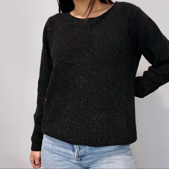 Topshop Sweaters - Topshop black speckled round neck sweater
